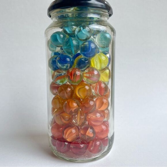 Vintage Multi Color Cat’s Eye Banana Glass Toy Marble  Jar - Picture 3 of 14